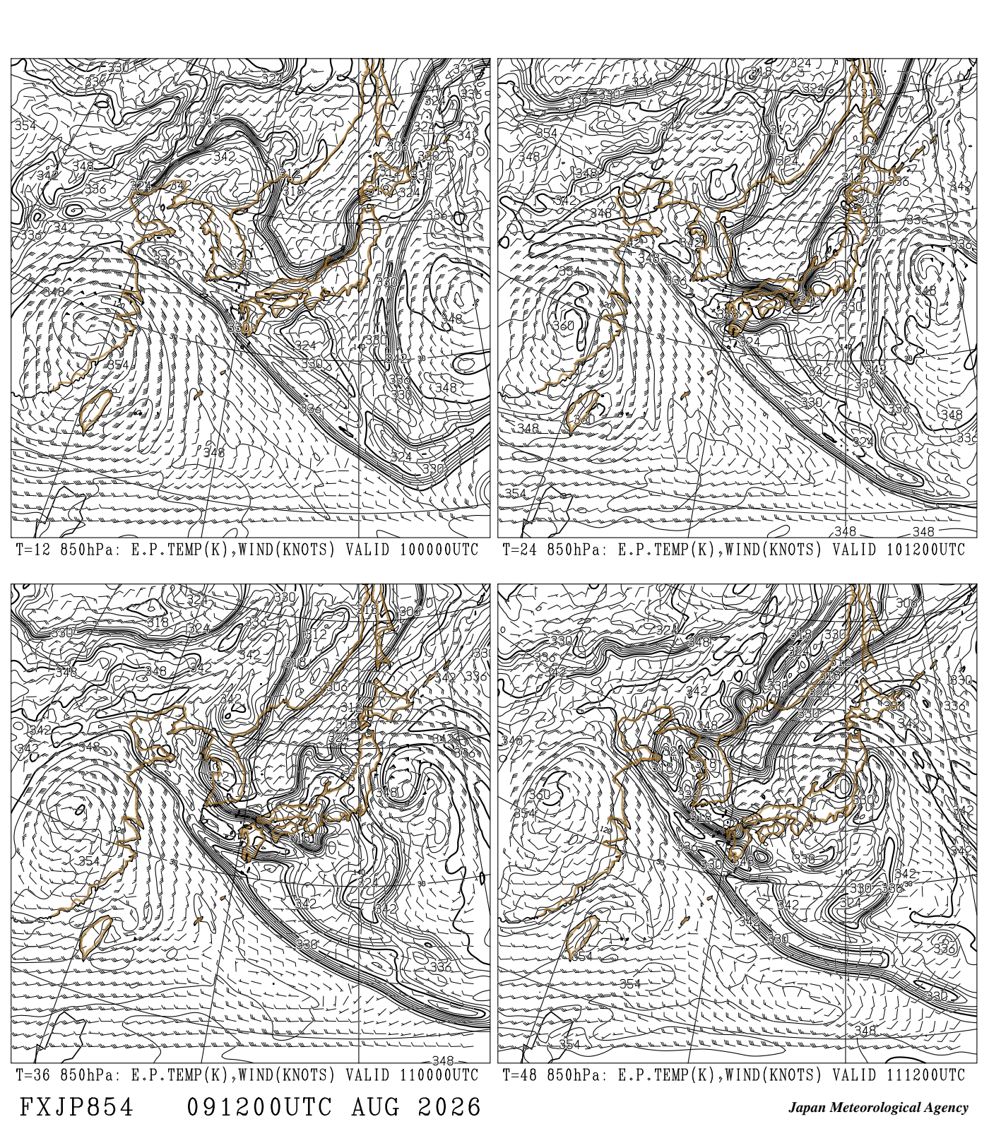 FXJP854（日本域 地上・850hPa 予想）［12UTC］